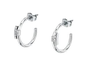 Trussardi Oceľové kruhové náušnice so zirkónmi T-Logo TJAXC86