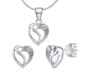 Silvego Strieborná súprava Trblietavé srdiečka JJJS659 (prívesok, náušnice)