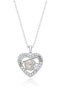 MOISS Strieborný náhrdelník Srdce so zirkónmi a perlou ETERNITY NP000146