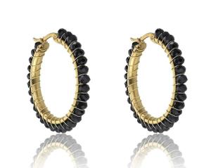 Marc Malone Štýlové pozlátené kruhy Elena Black Earrings MCE23028G