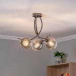 Stropné svietidlo Framo, chrómová farba, sklo/kov, 3 plamene