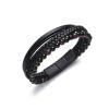 Diverse Čierny kožený náramok s korálkami B1G00210