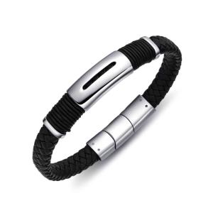 Diverse Moderný pánsky náramok z kože a ocele B1000150