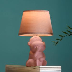 Stolná lampa Monkey, ružová, keramika, textil