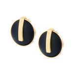 Trussardi Jedinečné pozlátené náušnice s čiernou kožou T-Round TJAYF01