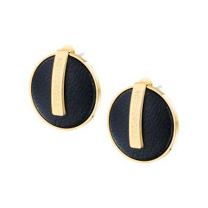 Trussardi Jedinečné pozlátené náušnice s čiernou kožou T-Round TJAYF01