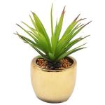 Sukulent MagicHome, 19 cm, v zlatom cementovom črepníku, umelý