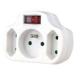 Zásuvka EMOS P0029, rozbočovacia, biela, 1× 2P + PE, 2× 2P, vypínač