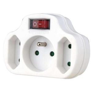 Zásuvka EMOS P0029, rozbočovacia, biela, 1× 2P + PE, 2× 2P, vypínač