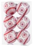 Vianočné gule na stromček 6 ks, 8 cm, červeno-biele