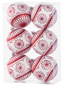 Vianočné gule na stromček 6 ks, 8 cm, červeno-biele