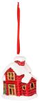 Vianočná dekorácia Domček, LED, terakota, závesný, 7,2 cm