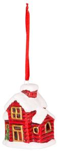 Vianočná dekorácia Domček, LED, terakota, závesný, 7,2 cm