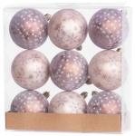 Vianočné gule na stromček 9 ks, bronzové, matné, s dekoráciou, 6 cm
