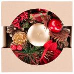 Vianočný svietnik MagicHome, prírodný s čečinou a kvetom, 15 cm