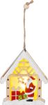 Vianočná dekorácia Santa v domčeku, LED, závesná, 9x10,4 cm