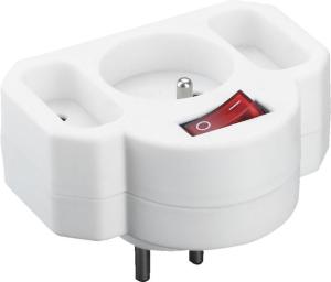 Zásuvka rozbočovacia, biela, 1× 2P + PE + 2× 2P, rozdvojka s vypínačom