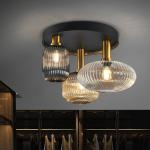 Stropné svietidlo Norma, Ø 56 cm, 3 svetlá, čierna/mosadz, sklo