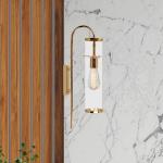 Nástenné svietidlo Leona, zlatá farba, výška 57 cm, kov, E27