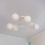 Stropné svietidlo Moon, 87 cm, 6 svetiel, piesková farba, sklo, E27