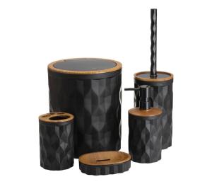 HowHomely Kúpeľňový set REINA 5 ks čierna/hnedá