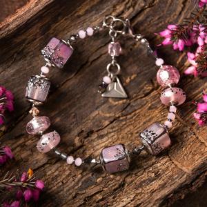 Lampglas Náramok s rýdzim striebrom v perlách Lampglas Gentle Flamingo BCU77