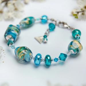 Lampglas Náramok s 24karátovým zlatom a rýdzim striebrom v perlách Lampglas Little Mermaid BRO24