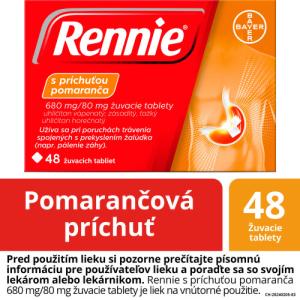 RENNIE S príchuťou pomaranča 680 mg/80 mg 48 tabliet - balenie 2 ks