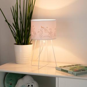 Stolná lampa Mila, látka, jednorožci, E14, výška 32,5 cm