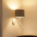 Nástenné svietidlo na kolieskach, bouclé sivá, biela, s lampičkou na čítanie