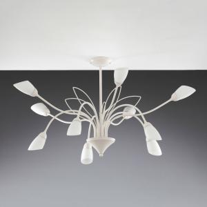 Stropné svietidlo Gloriosa, sklo, krémová farba, 10 svetiel