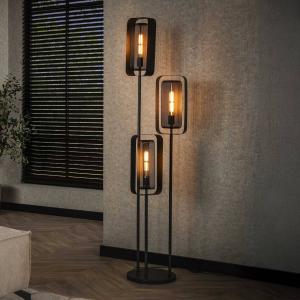 Stojacia lampa Alma, 3 svetlá, čierna, kov, otočné sieťované tienidlo