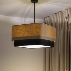 Závesné svietidlo Kwadro Duo, čierna/béžová, 50x50cm, juta/satén