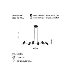 Závesná lampa Lume čierna/zlatá antická dĺžka 86 cm 6 svetiel kov