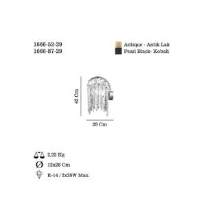 Nástenné svietidlo Grape, mosadz antická Výška 42 cm kov/sklo 2 svetlá.