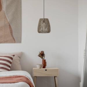 PR Home Závesné svietidlo Saigon, ratanový vzhľad, sivá, Ø 18 cm