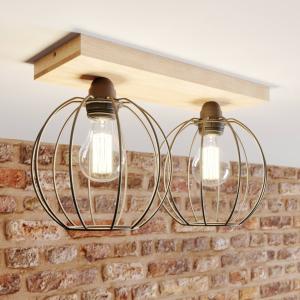 Stropné svietidlo Dorett, dubové drevo, 2-plameňové