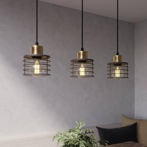 Závesné svietidlo Edison v čiernej/medená, 3-pl. dlhé