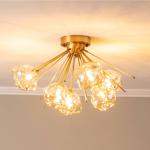 Stropné svietidlo AR-1777-6E s 6 sklenenými tienidlami, antická zlatá