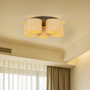 Stropné svietidlo Jovin s piatimi ratanovými tienidlami