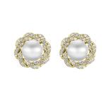 CRYSTalp Luxusné pozlátené náušnice s kryštálmi a perlou Rich pearl 42310.G