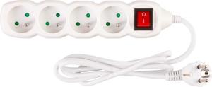 Predlžovací kábel DG-F804BK 1,5 m, biely, 4 zásuvky + vypínač
