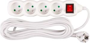 Predlžovací kábel DG-F804BK 5 m, biely, 4 zásuvky + vypínač