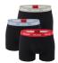 HUGO - boxerky 3PACK eco friendly cotton stretch classic black with gray & blue color waist - limitovaná fashion edícia (HUGO BOSS)