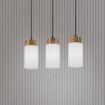 Závesné svietidlo Markus, opálové sklo/dubové drevo, dĺžka 60 cm 3 svetlá.