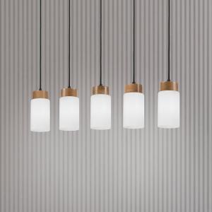 Závesné svietidlo Markus, opálové sklo/dubové drevo Dĺžka 100 cm 5 svetiel.