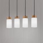 Závesné svietidlo Markus, opálové sklo/dubové drevo, dĺžka 80 cm 4 svetlá.