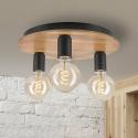 Stropné svietidlo Dusty, bukové drevo, čierna farba, Ø 33 cm, 3 svetlá