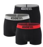 DIESEL - pánske boxerky 3PACK cotton stretch DIESEL logo black with red & gray color waist - limitovaná fashion edícia
