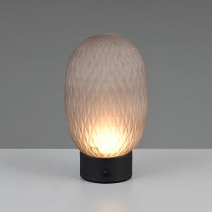 LED stolová lampa Facette, dymovo šedá, USB, sklo